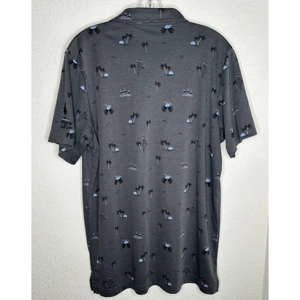 Travis Mathew Polo Shirt Mens Large Gray Priest Lake Golf Course Beer Palm Print - Picture 3 of 15